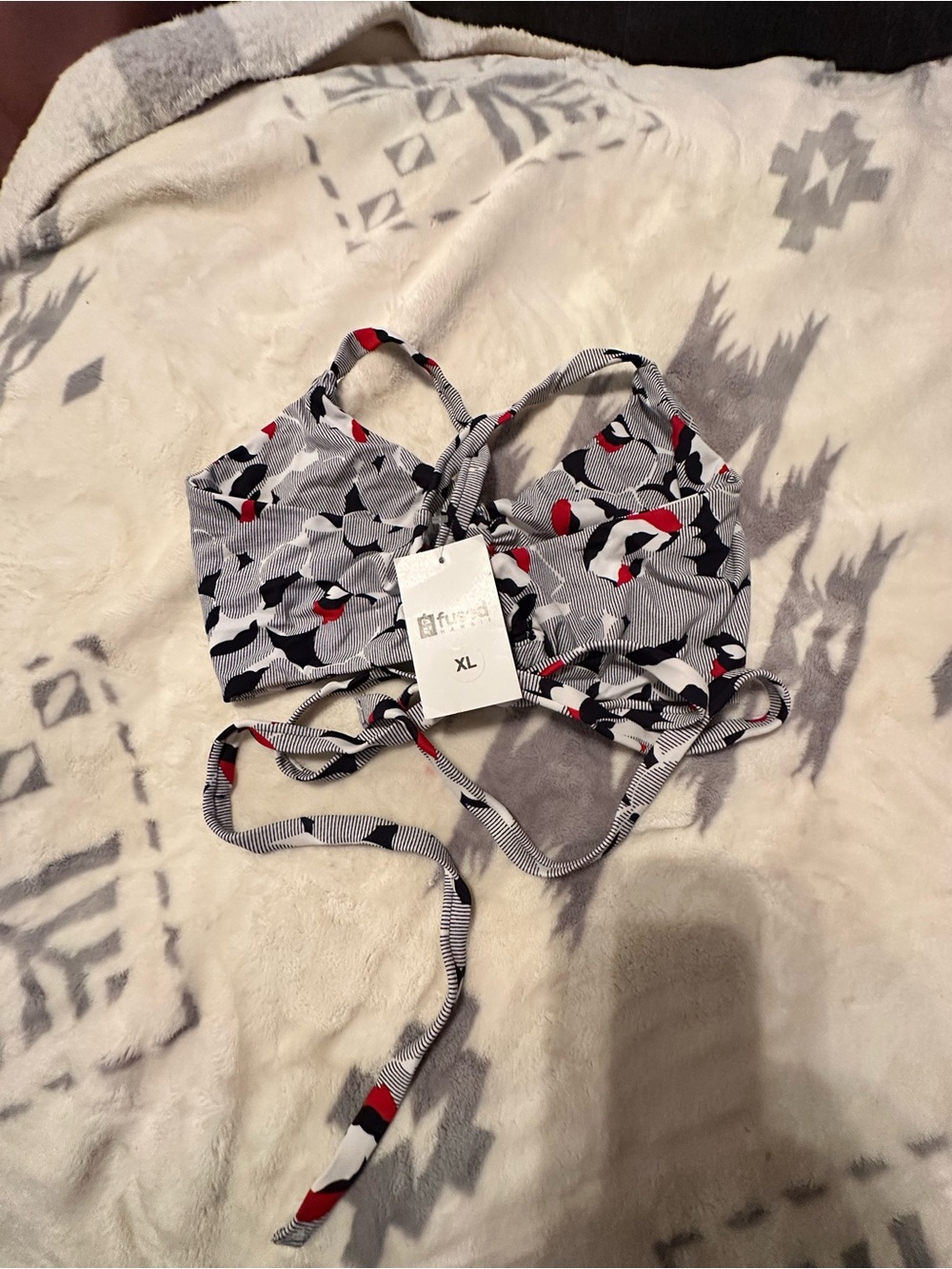 Fused Hawaii Women’s Floral Print Tie-Back Bikini Top - Gray & Red